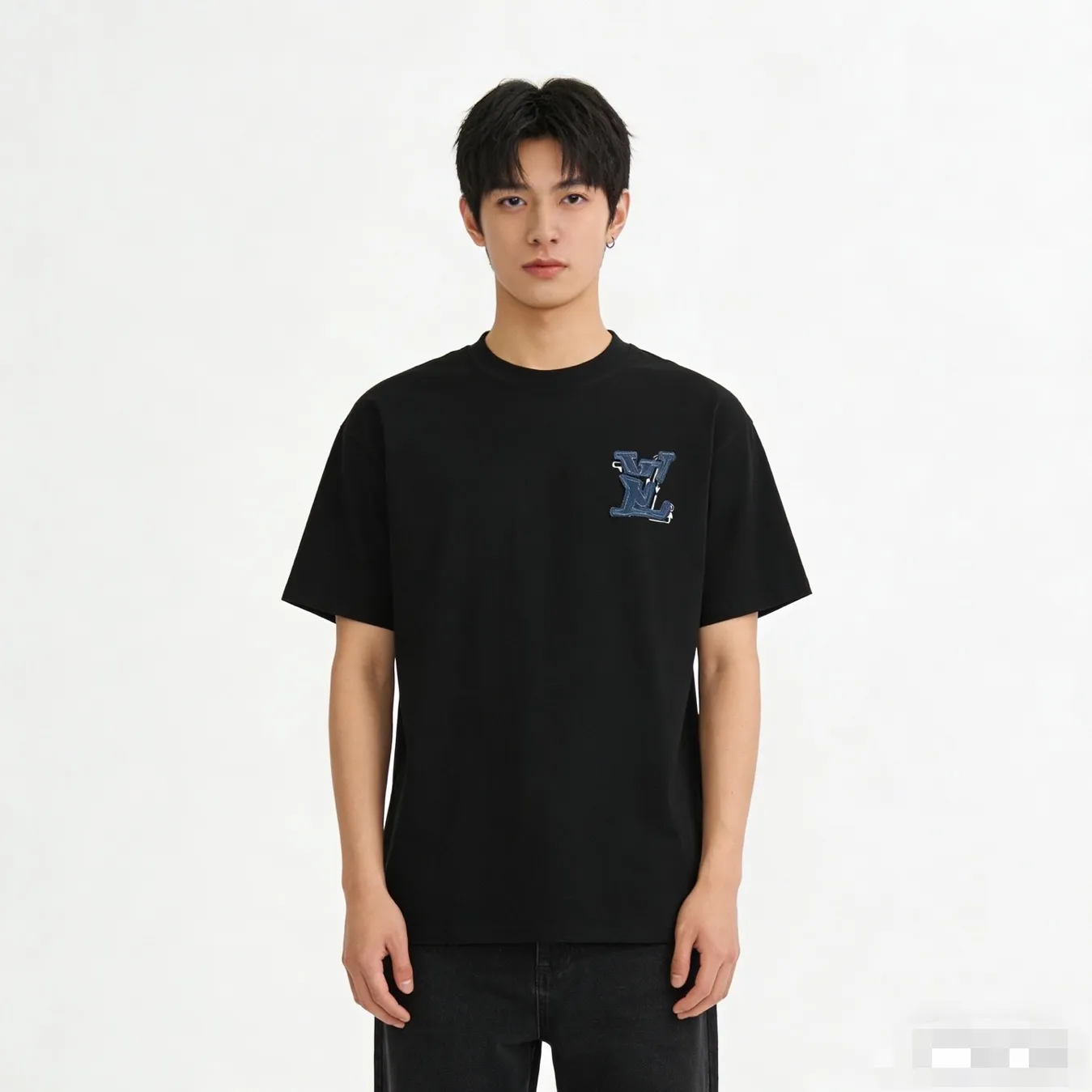 Louis Vuitton/Louis Vuitton 26ss denim patch presbyopic letter embroidered short sleeves